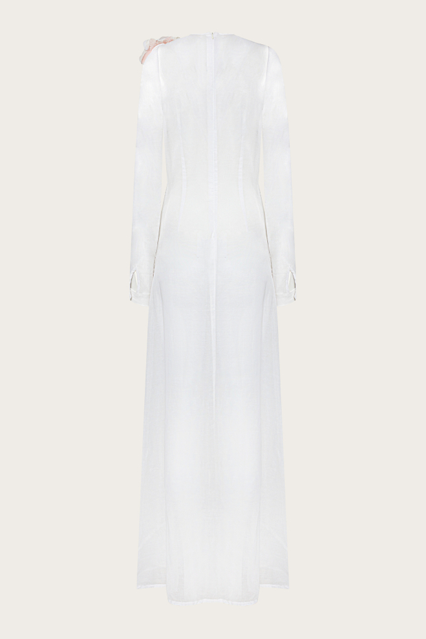 Белое платье-макси с декором из цветов