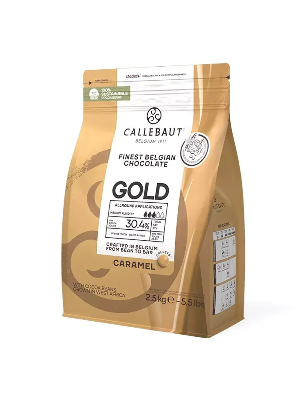 Шоколад со вкусом карамели Gold 30,4%, Callebaut, 2,5 кг (оригинальная пачка)