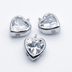 Подвеска Сердце, цвет серебро (родий)+прозрачный, размер 12*9,5 мм, цена за 1 шт