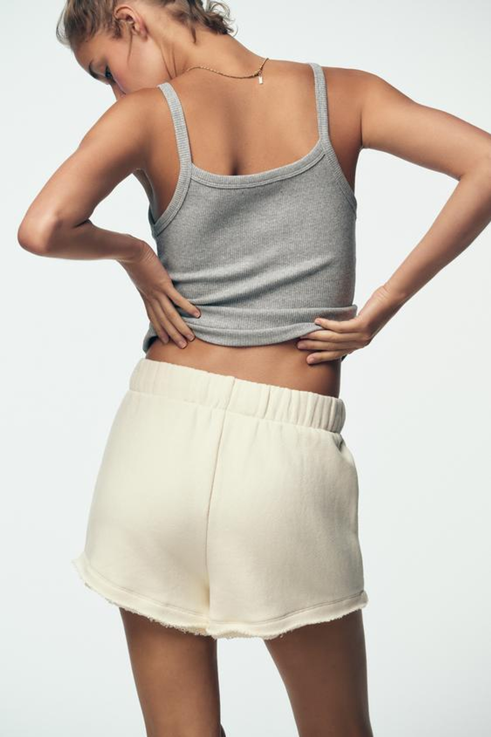 ZARА ШОРТЫ В СТИЛЕ РУСТИК НА ШНУРКЕ, ЭКРЮ