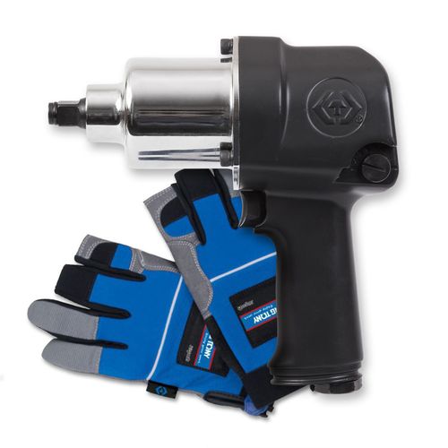 KING TONY (P33411-050E) Гайковерт пневматический ударный 1/2", 881 Нм, в комплекте перчатки антивибрационные
