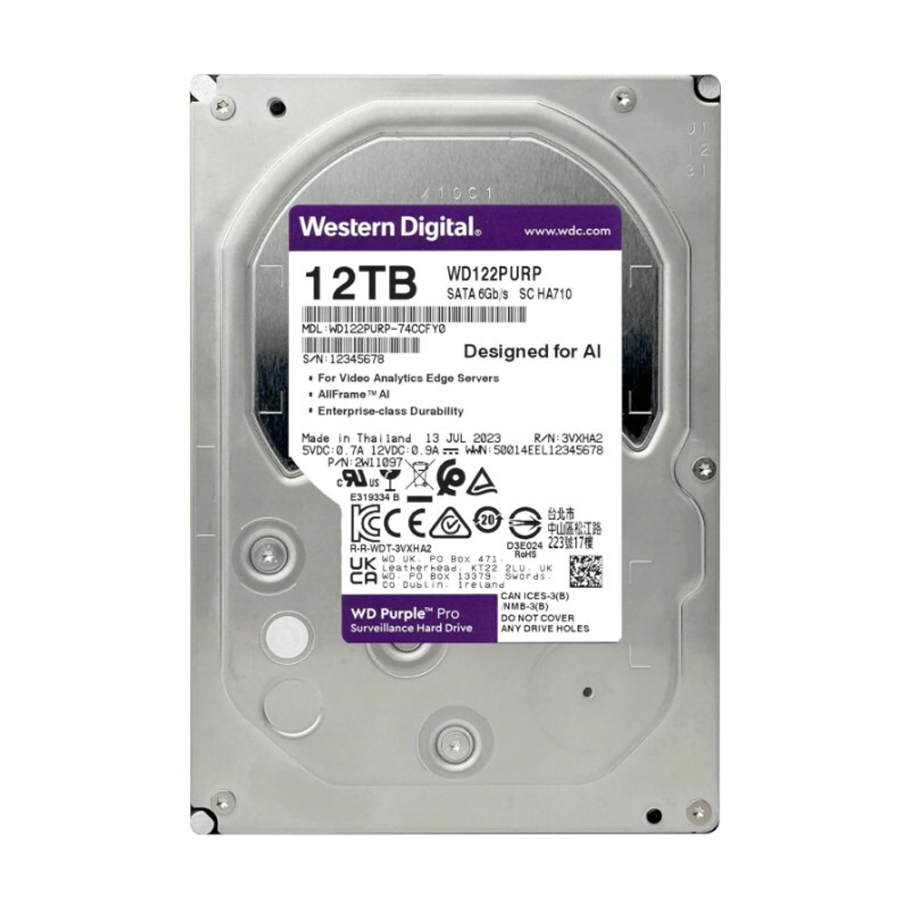 Жесткий диск Western Digital Purple Pro HDD 3.5" SATA 12Tb, 7200 rpm, 512MB buffer (DV&NVR + AI), CMR, WD122PURP