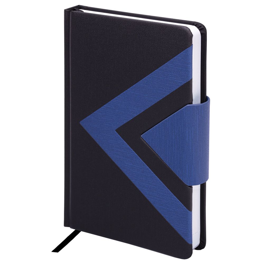 Ежедневник недатированный А5 138x213 мм, BRAUBERG "Waves" под кожу, застежка, 160 л., черный/синий, 114453