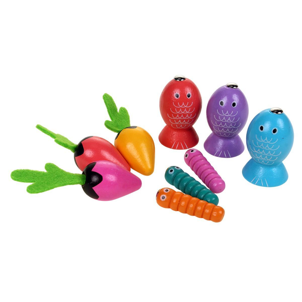 Развивающая игрушка деревянная Обьемная рыбалка урожай + червяки, коробка C-41679