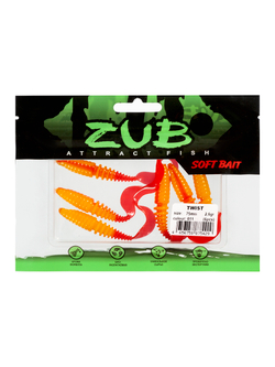Приманка ZUB-TWIST  75мм(3")-6шт, (цвет 011) желтое тело-красный хвост