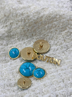 Пуговицы золотистые с лазурным камнем и черными прожилками (бирюза)