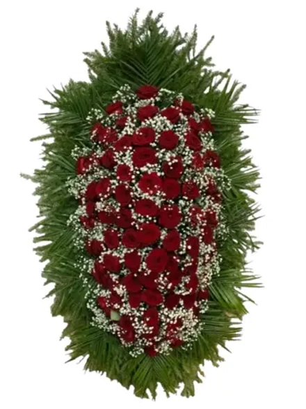 Венок на похороны из живых цветов №04 (120 см)