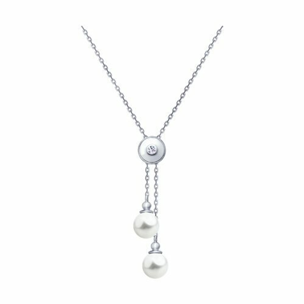 Колье из серебра с жемчугом Swarovski и фианитом