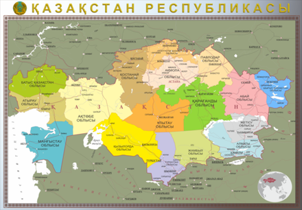 План - Схема Административная карта Казахстана с новыми областями настенная 150 х 230 см 2026 год