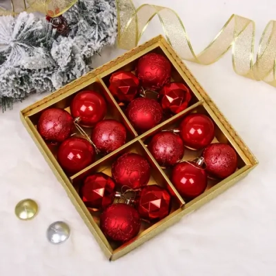 Новогодние шары «Зимняя вечеринка» 6 см (набор 16 шт), Красный