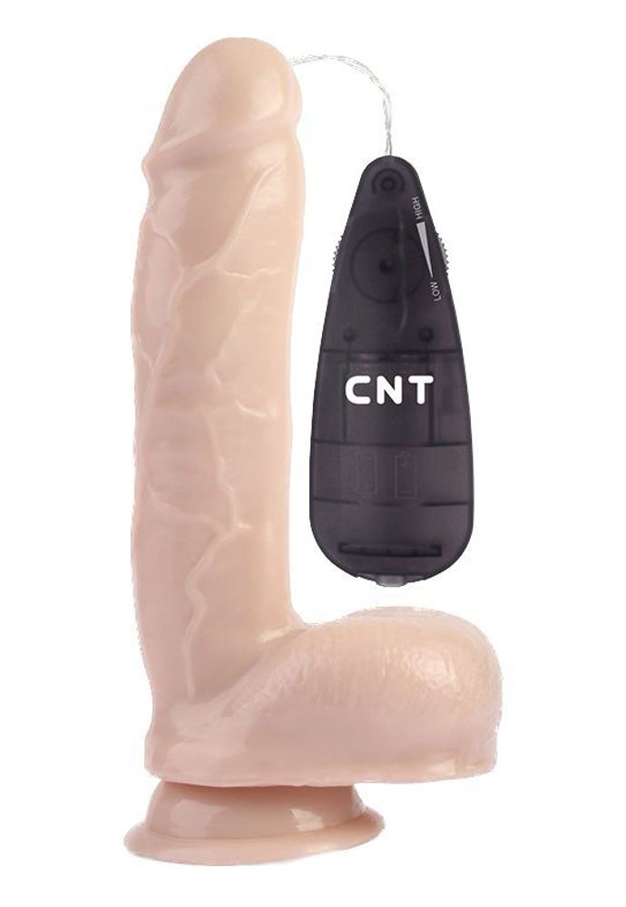 CNT 9 Stud Realistic Dildo – вибратор-реалистик на присоске с мошонкой, телесный, 23 см
