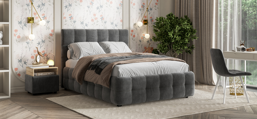 Босс Кровать+ПМ 160 Велюр Монолит серый