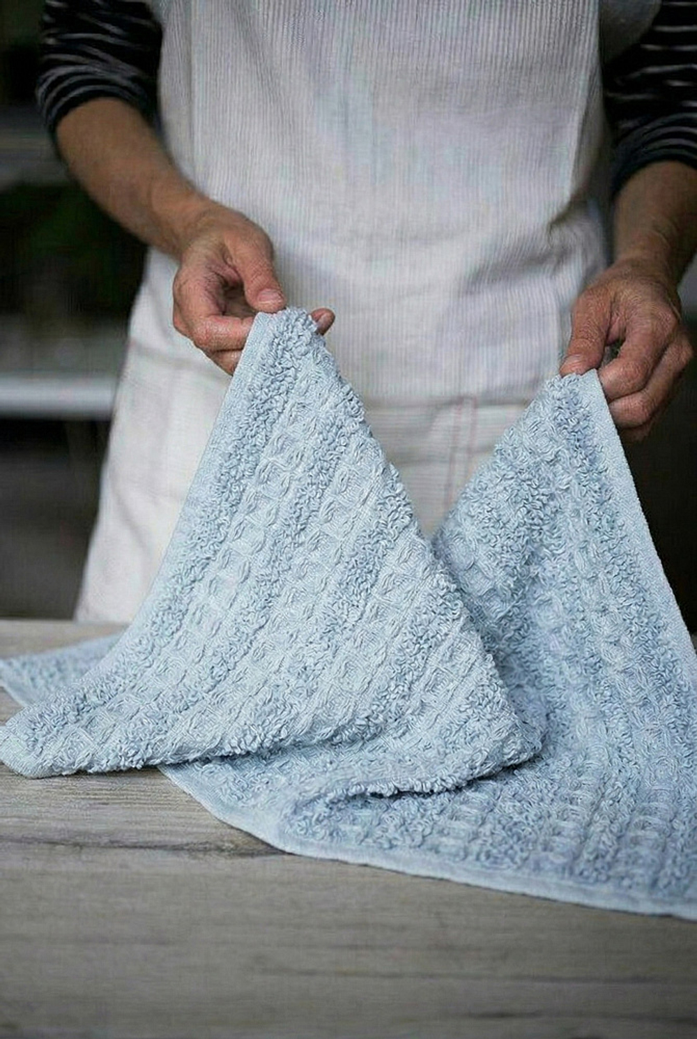 Полотенце кухонное DeNASTIA вафля/махра полоска 350gsm 34x70, хлопок, серый