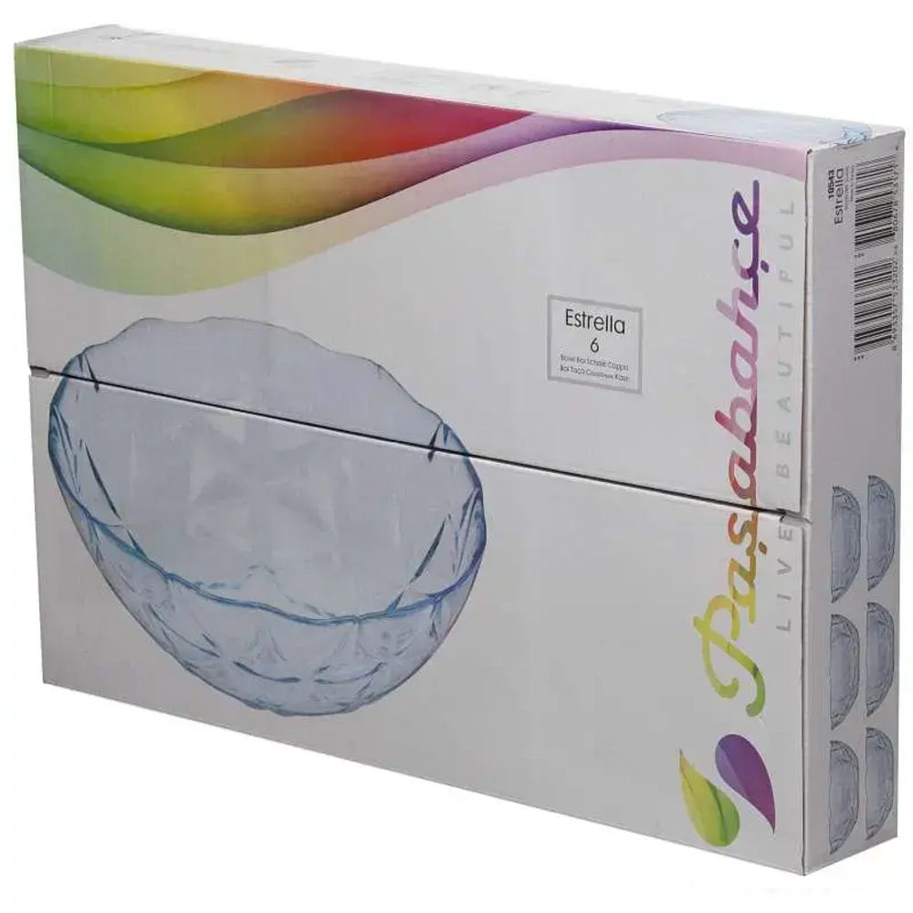 Набор стеклянных салатников 6шт 13см «Эстрелла» голубой 10543BL