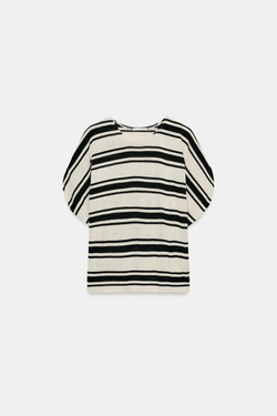 ZARA ТОП В СТИЛЕ РУСТИК С РУКАВАМИ-КРЫЛЫШКАМИ, ЭКРЮ/ЧЕРНЫЙ