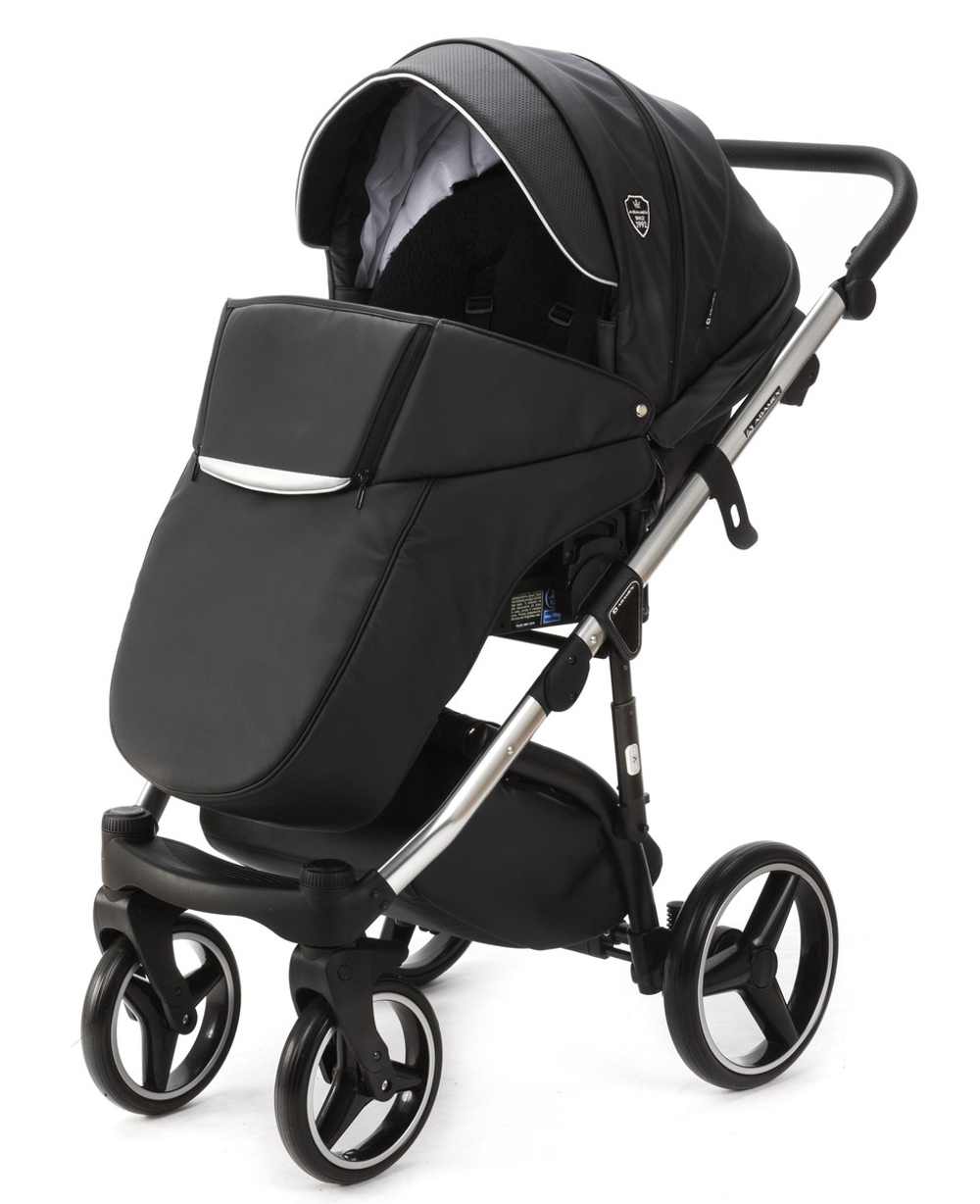 Детская коляска Adamex Cortina Deluxe 3 в 1 CT334/A (ЧЕРН.КОЖА+СЕРЕБ.ОТДЕЛКА+ХРОМ РАМА)