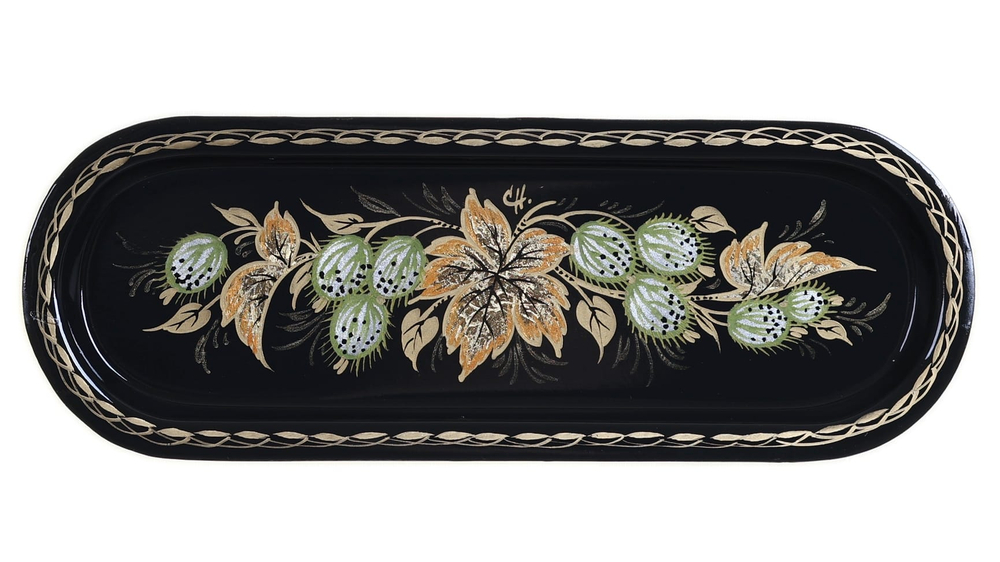 Жостовский поднос декоративный, размер 21х8 см (A4), металлический