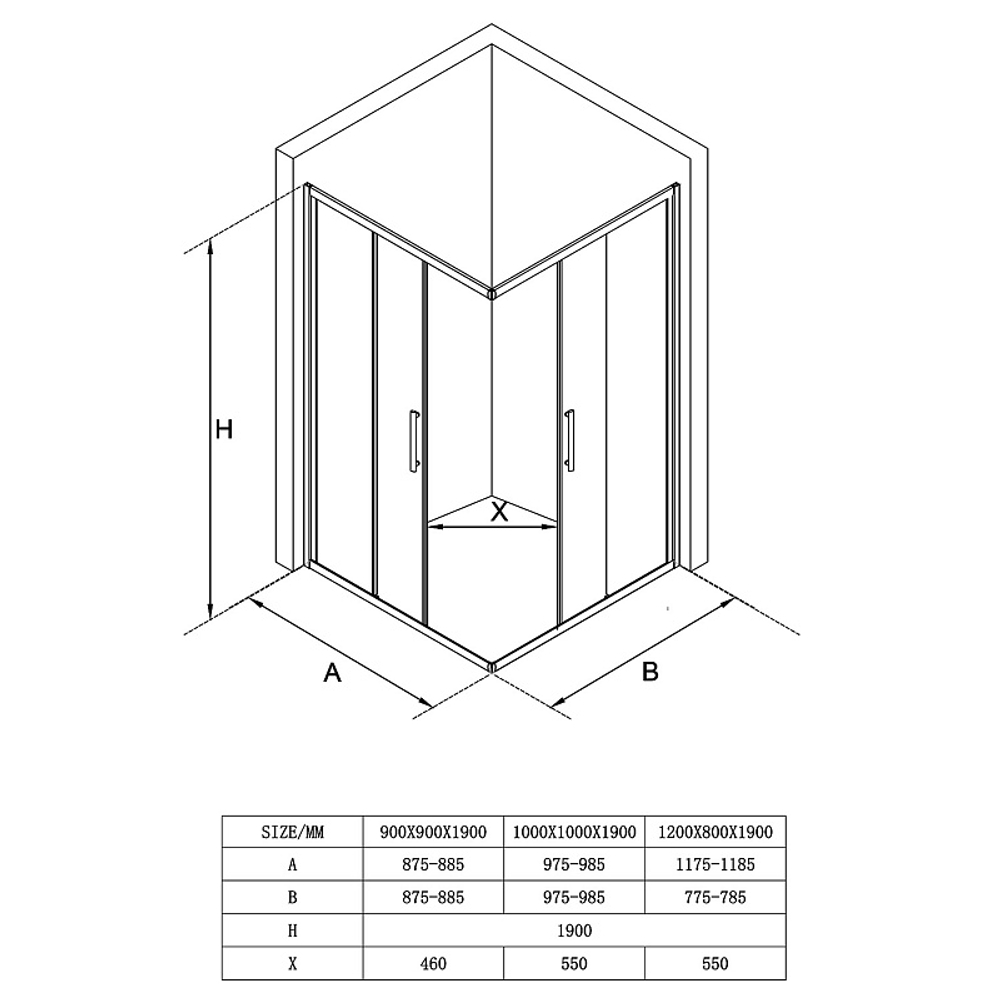 Душевое ограждение Loranto 90x90x190 раздвижная дверь, прозрачное стекло "Лофт клетка" 6 мм, профиль черный матовый (CS-211F-90)