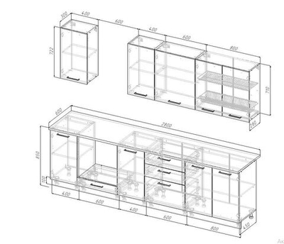 Кухонный гарнитур Антрацит (графит) 2800 мм столешница 38 мм