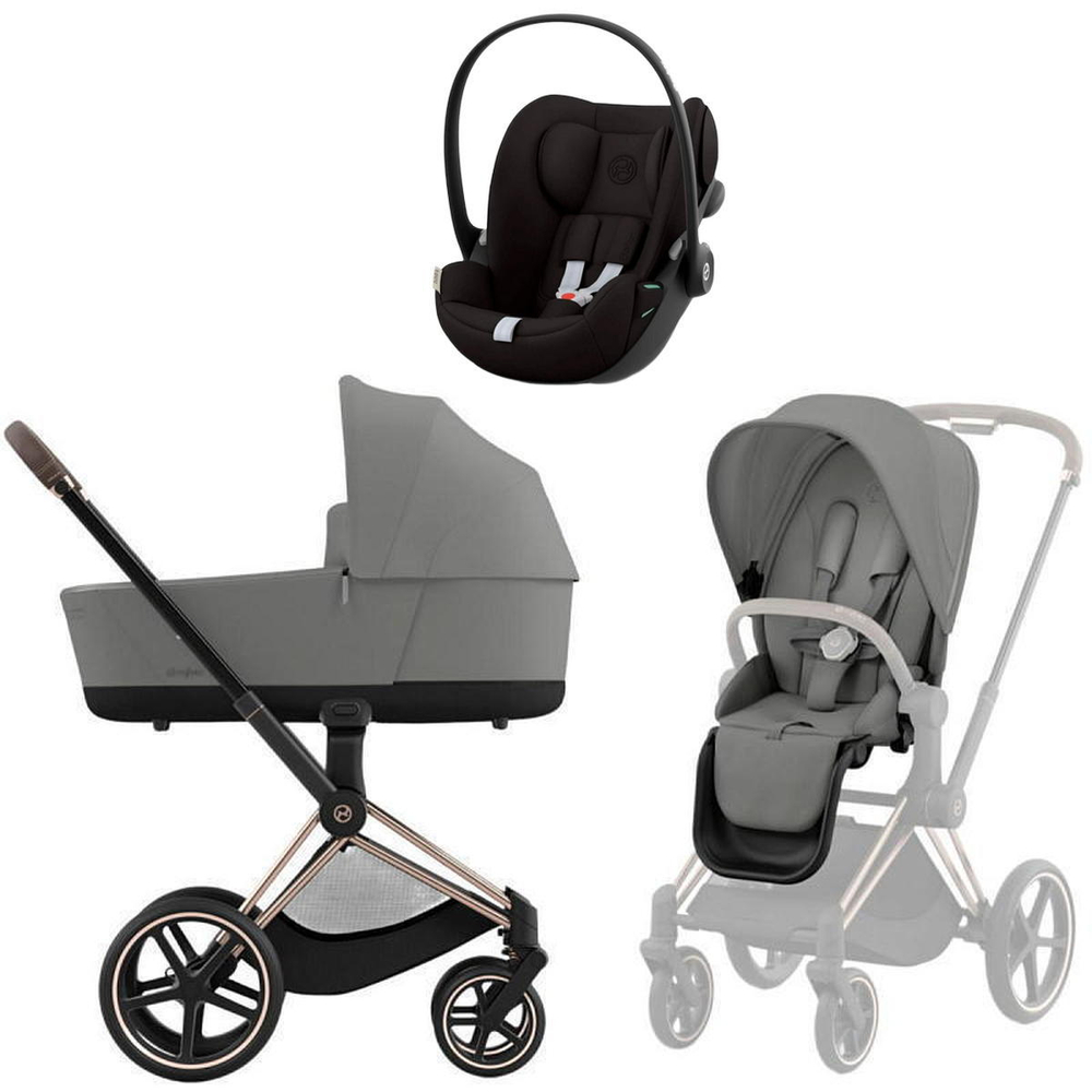 Коляска Cybex Priam IV Rosegold complete и автокресло Cloud G i-Size Magic Black 3 в 1 Mirage Grey