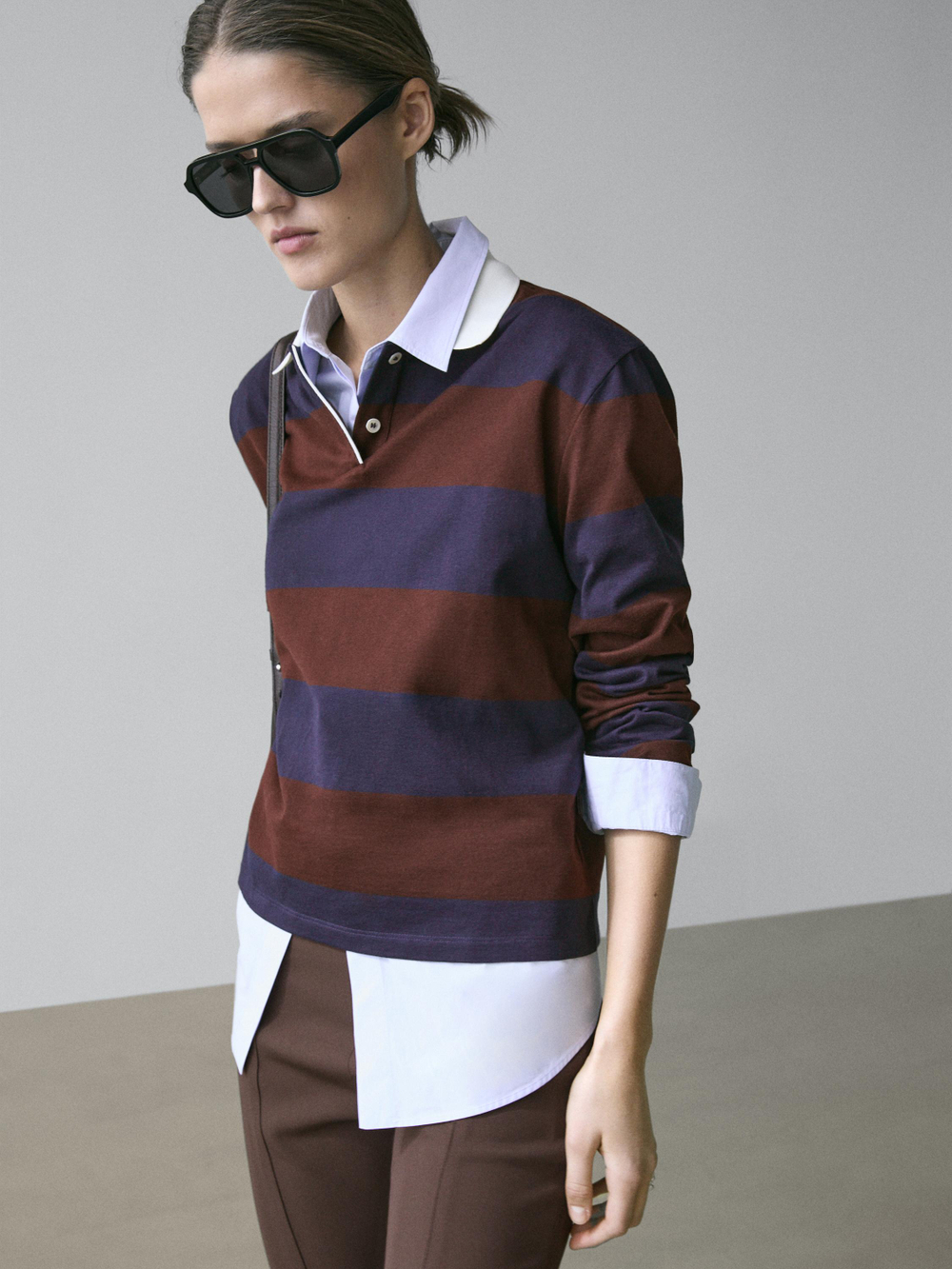 Massimo Dutti Футболка поло с длинными рукавами, темно-синий