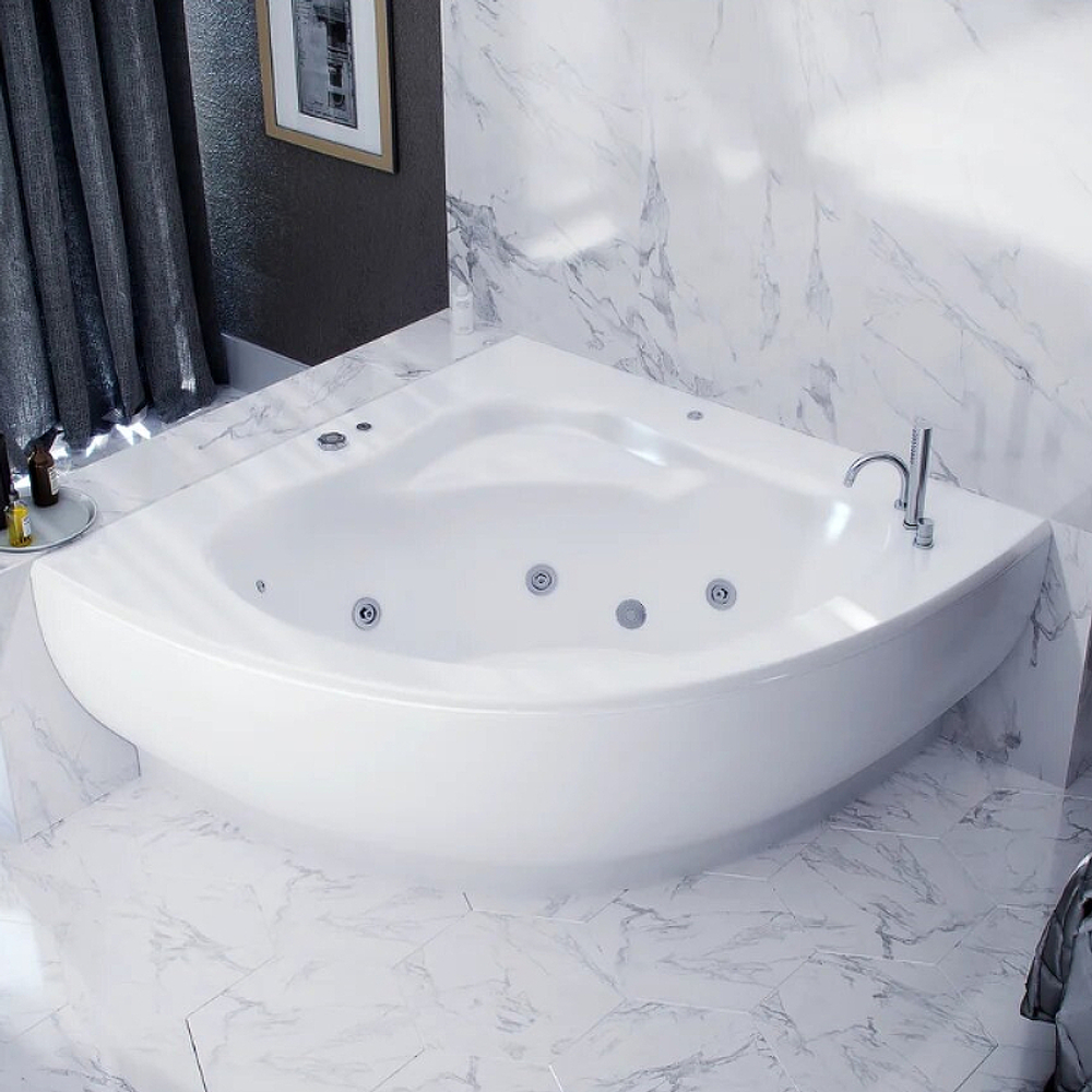 Акриловая ванна Aquatek (Акватек) Калипсо 146x146, с каркасом, с фронтальной панелью, со сливом-переливом