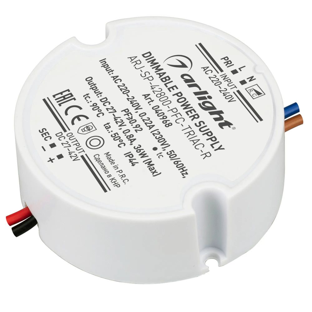 Блок питания ARJ-SP-42800-PFC-TRIAC-R (36W, 27-42V, 800mA) (Arlight, IP44 Пластик, 5 лет) 040968
