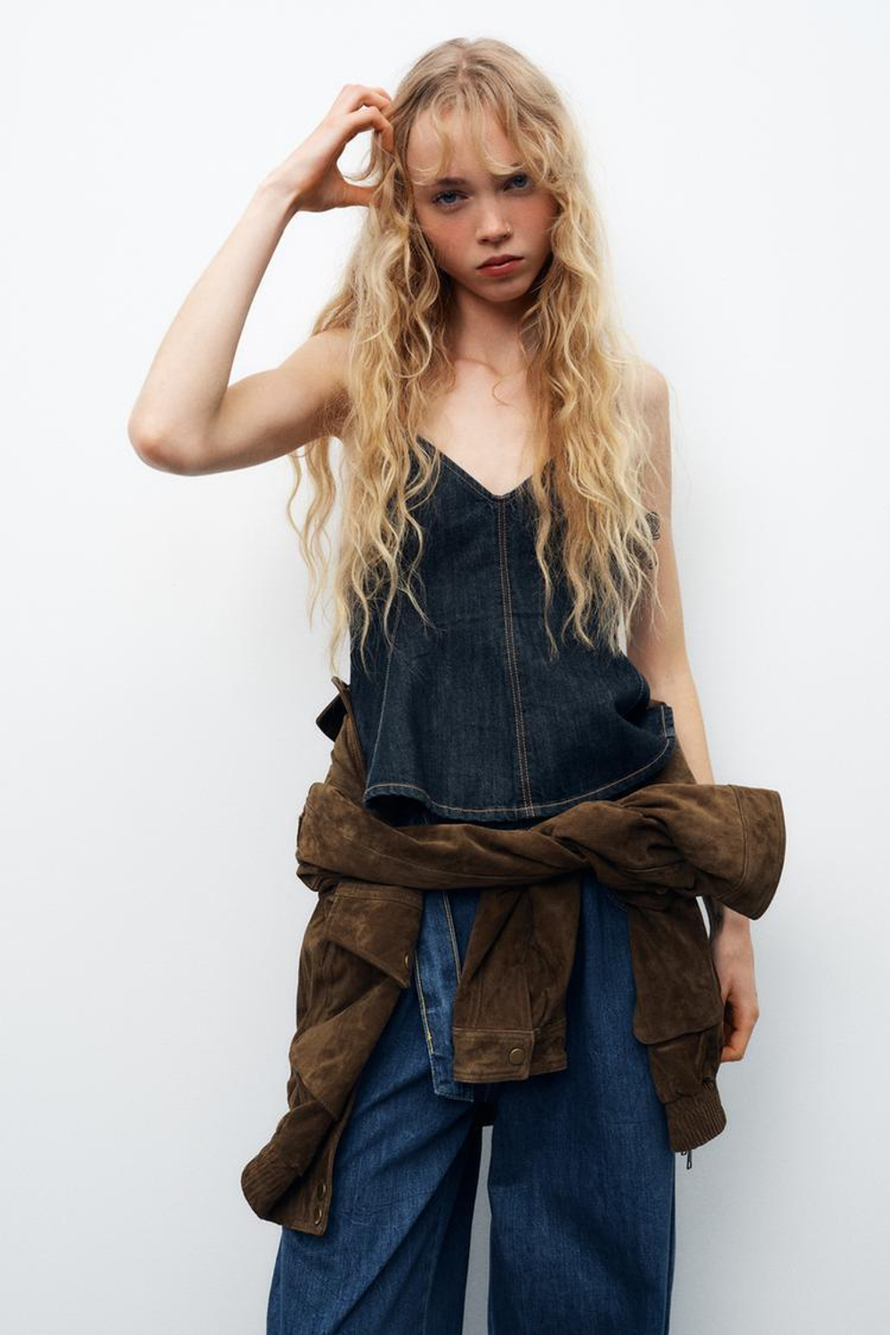 ZARA ДЖИНСОВЫЙ ТОП-КОРСЕТ, СИНИЙ