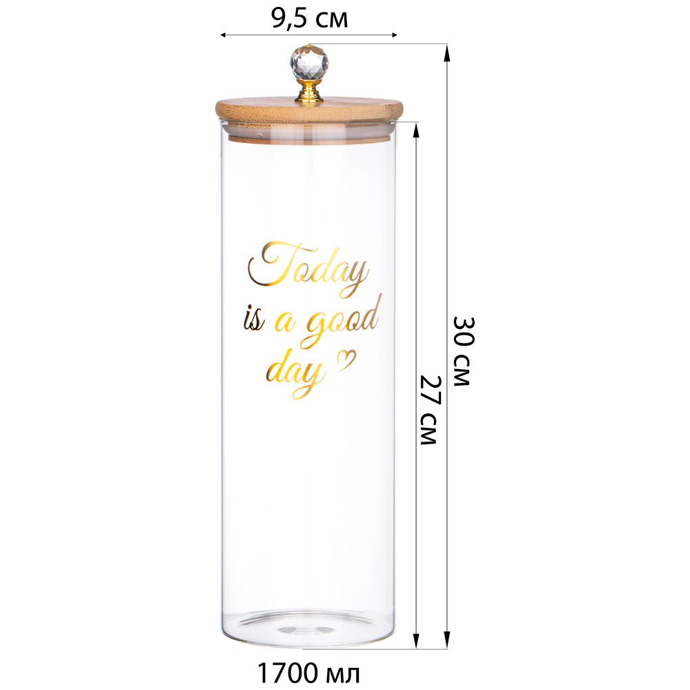 ЕМКОСТЬ ДЛЯ СЫПУЧИХ ПРОДУКТОВ AGNESS "KRISTALL" 1700 МЛ 9.5*9.5*27 СМ. ЦВЕТ: ПРОЗРАЧНЫЙ