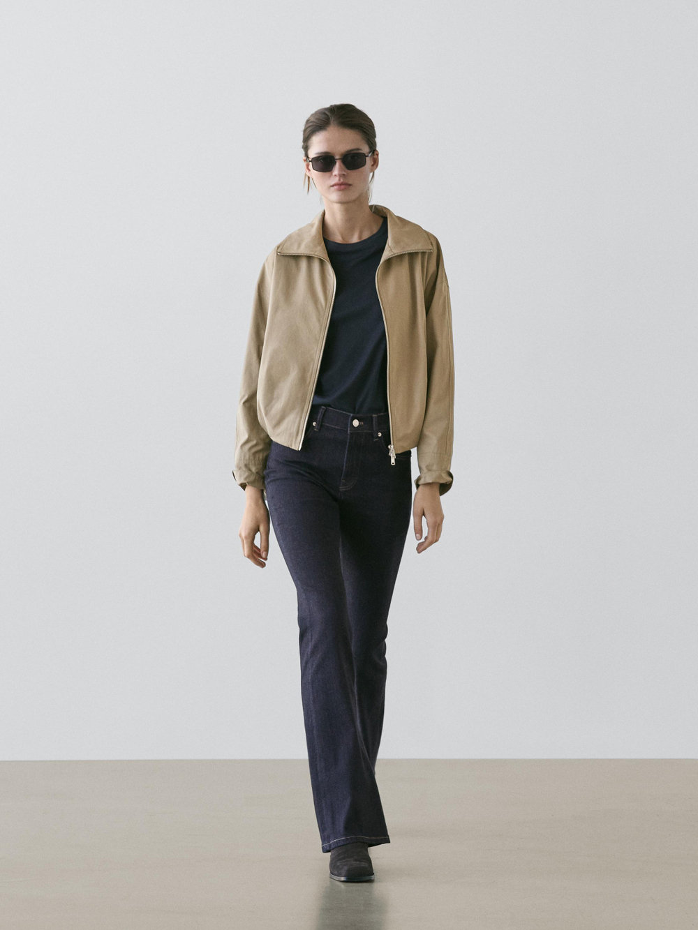 Massimo Dutti Узкие джинсы-клеш с высокой талией, темно-синий