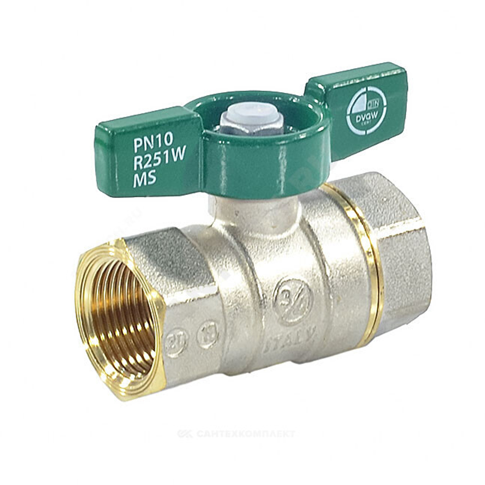 Кран шаровой латунь хром R251W Ду 25 Ру42 ВР бабочка зеленая Giacomini R251WX025