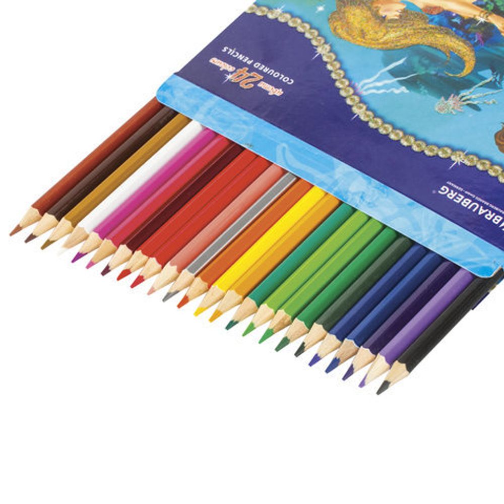 Карандаши цветные BRAUBERG "Морские легенды", 24 цвета, заточенные, картонная упаковка с блестками, 180561
