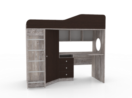 Кровать-чердак КарИВи Кадет 1 с металлической лестницей Бетон Венге