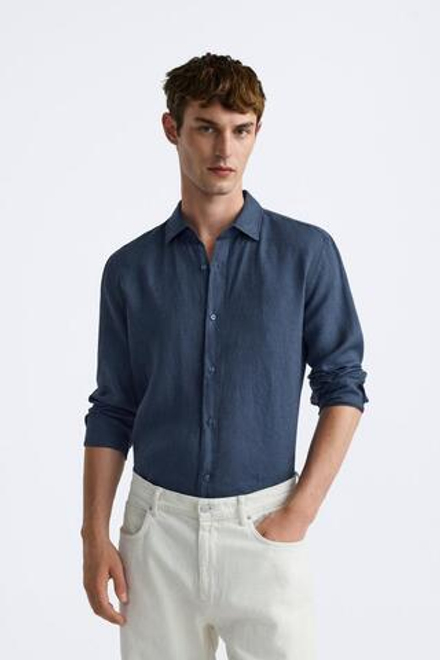 ZARA РУБАШКА ИЗ 100% ЛЬНА, СИНИЙ