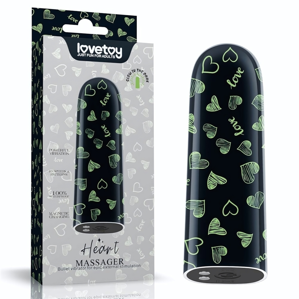 Мини-вибратор Rechargeable Glow-in-the-dark Heart Massager - 8,5 см. (Цвет: черный)