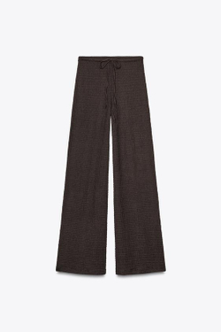 ZARA БРЮКИ ПРЯМОГО КРОЯ ИЗ РЕЛЬЕФНОЙ ТКАНИ, ШОКОЛАДНЫЙ