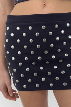 ZARA МИНИ-ЮБКА С ЗАКЛЕПКАМИ, СЕРЫЙ