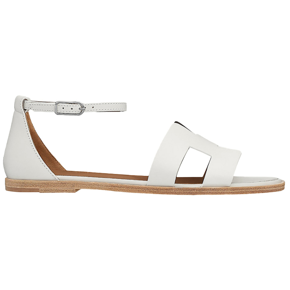 Hermes Santorini Calfskin casual and comfortable sandals Women's White, H182139Z 90