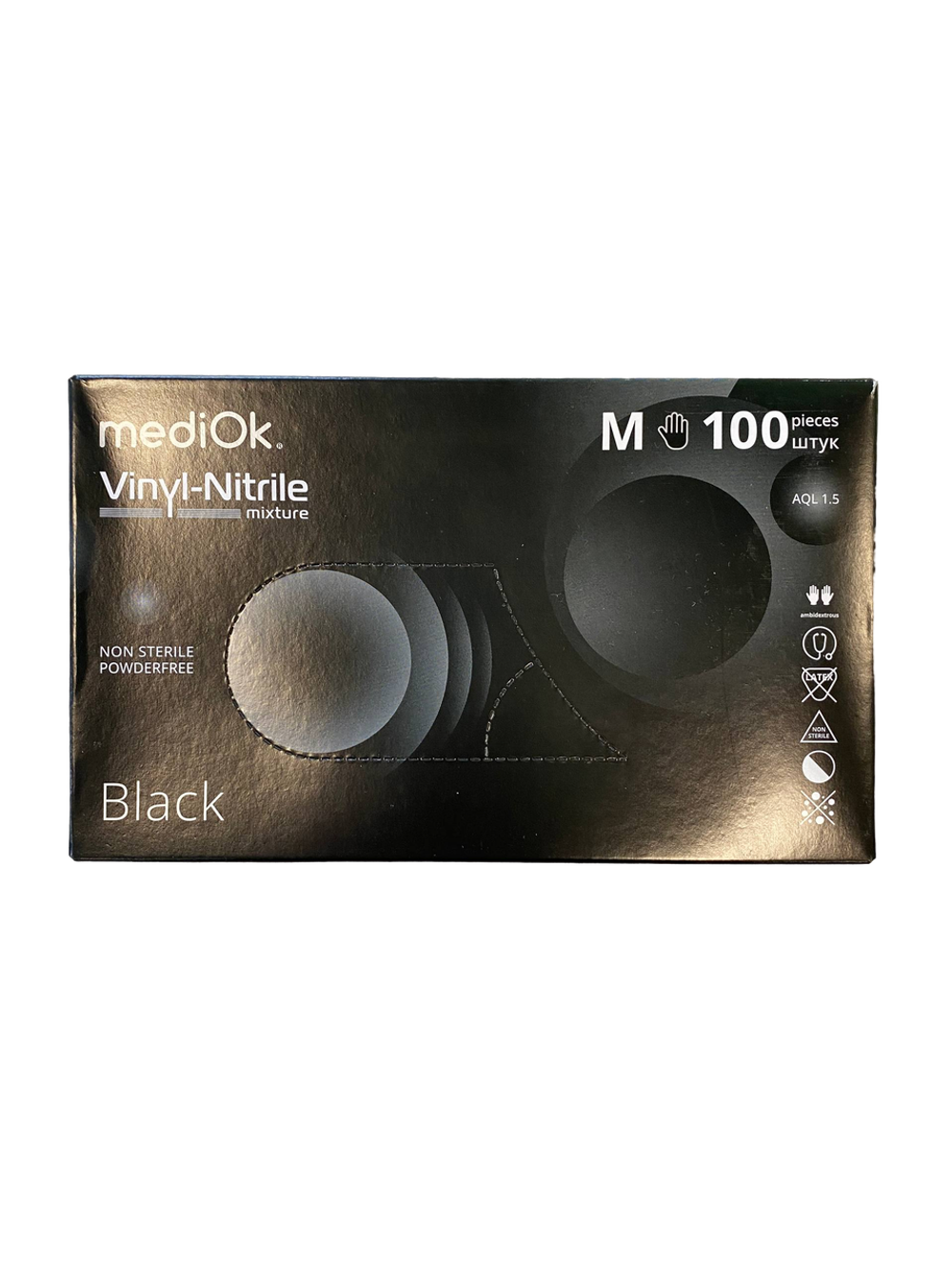 Nitrovinyl, перчатки НИТРОВИНИЛОВЫЕ, гладкие черные, М, 50 пар в упаковке