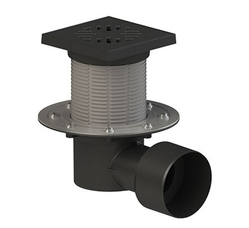 ТП-5100.1PNG Трап регулируемый с горизонтальным выпуском 75/110, с прижимным фланцем, с незамерзающим затвором, с чугунным подрамником