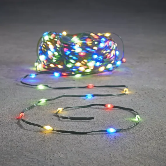 Светодиодная нить Капли 350 разноцветных ламп, 26 м., 31В, 8 режимов, таймер, зеленый провод, LUCA (85451)