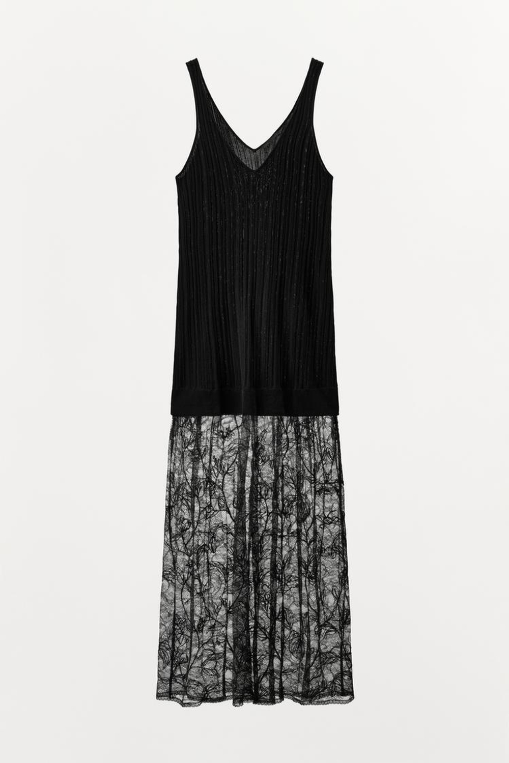 ZARA ТРИКОТАЖНОЕ ПЛАТЬЕ С КРУЖЕВОМ, ЧЕРНЫЙ
