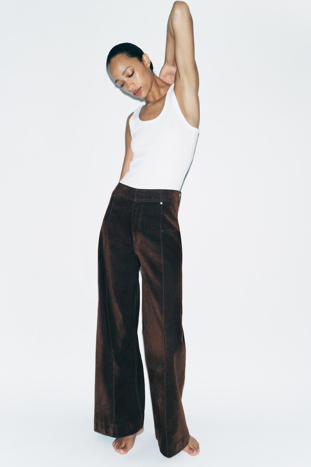 Бархатистые джинсы wide-leg с высокой посадкой — zw collection