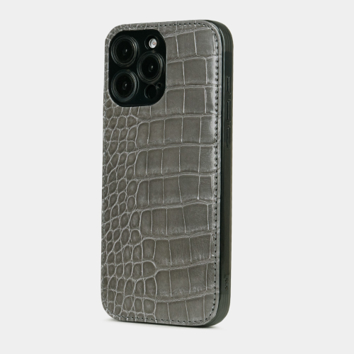 Чехол-накладка кожаная для iPhone 16 Pro Max, аллигатор серого цвета