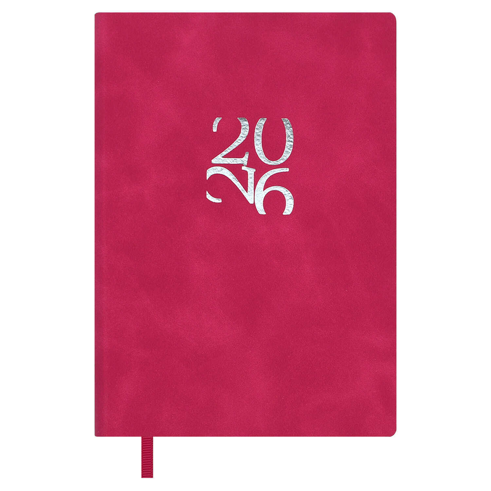 Ежедневник датированный 2026 ESCALADA, А6, 120 л., арт. 70316/ 20 БЕЙБИСКИН МАЛИНОВЫЙ (кожзам: 105x150 мм, мягкий переплёт, материал обложки: искусственная кожа "Бейбискин"; декор: тиснение фольгой; способ крепления блока: ниткошвейный; вн. блок: 120