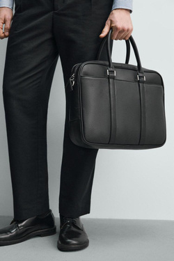 ZARA ПОРТФЕЛЬ ИЗ РЕЛЬЕФНОГО МАТЕРИАЛА, ЧЕРНЫЙ