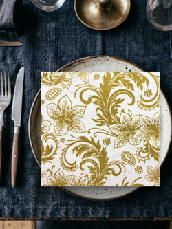 Салфетки бумажные праздничные трёхслойные для сервировки и декупажа Узоры золото