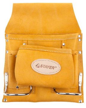 STAYER кожаная, 2 скобы, поясная сумка для инструментов с 8 карманами, Professional (38515)