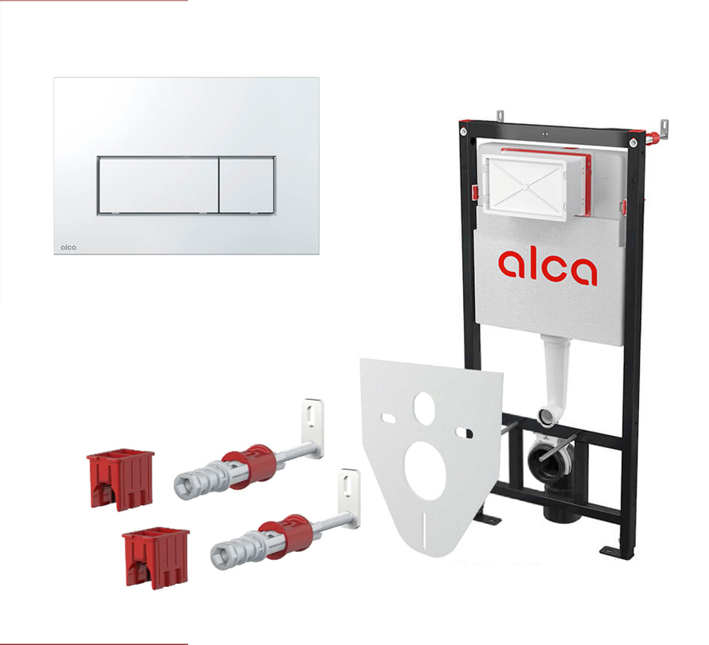 Инсталляция (4 в 1) кнопка ХРОМ квадрат  AlcaPLAST