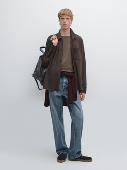 Massimo Dutti Куртка-рубашка с кнопками и карманом, коричневый